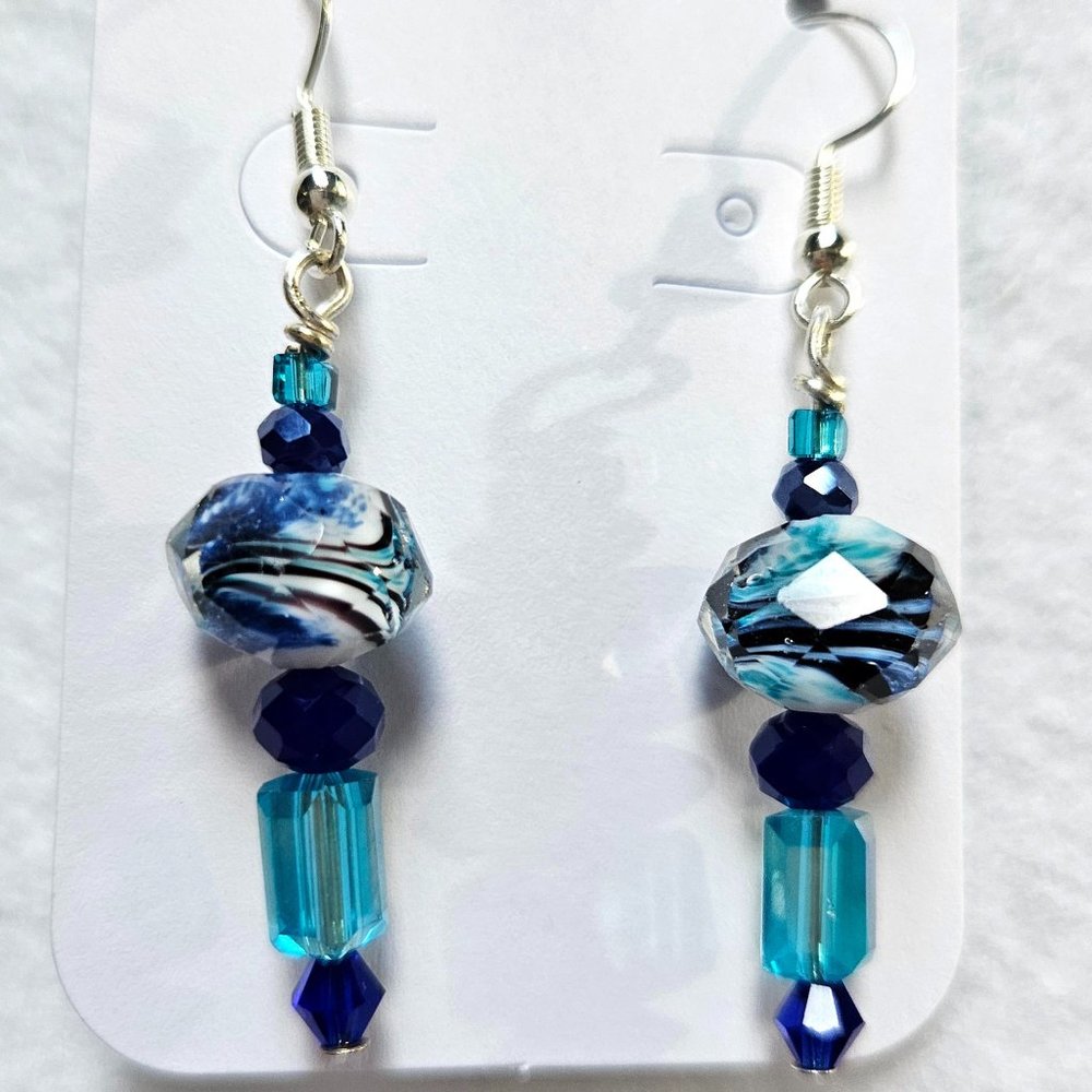 J15 Handmade Blue Artsy Dangle Earrings